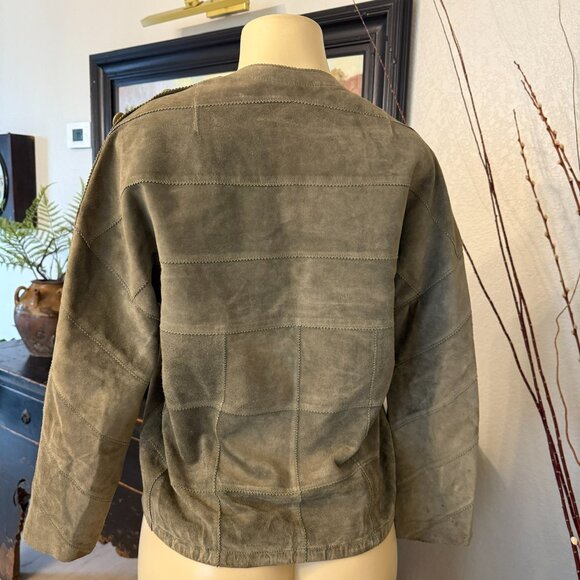 Aymo Italian Leather Patchwork Designed Long Sleeved V-Neck TOP - Picture 7 of 9